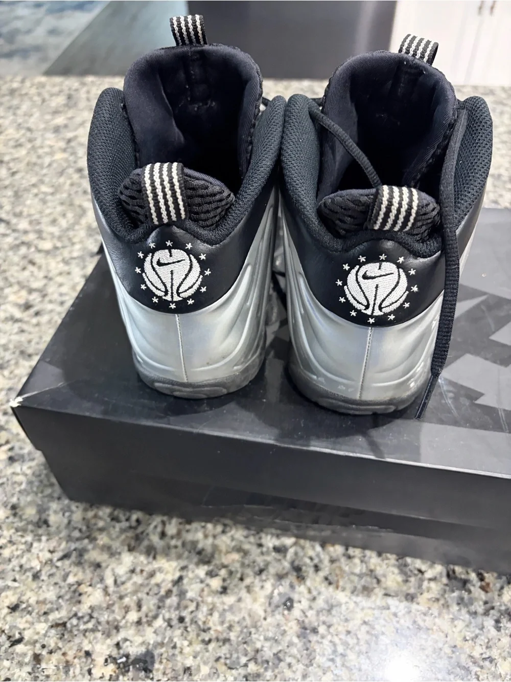 Nike Kids Silver and Black Foamposite Sneakers